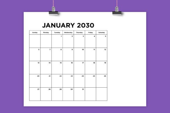 Download 2030 Simple 8.5x11 Calendar Template - Calendar Collection
