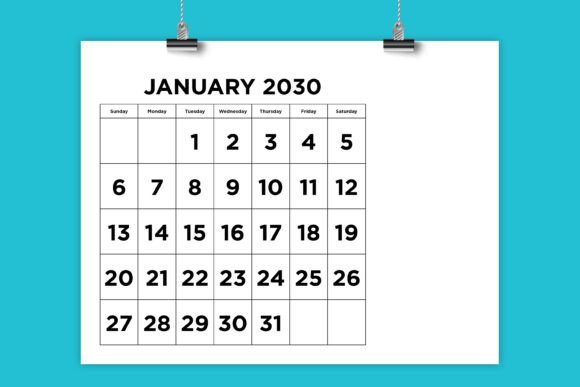 Download 2030 Large Number 8.5x11 Calendar - Calendar Collection