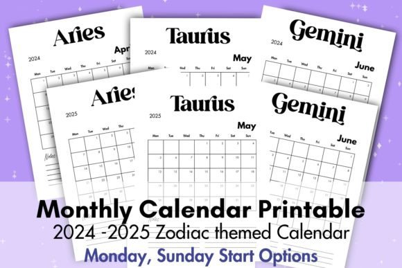 Download Monthly Calendar 2024 2025 Zodiac Signs - Calendar Collection