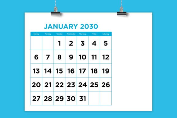 Download 2030 Large Number Color 8.5x11 Calendar - Calendar Collection
