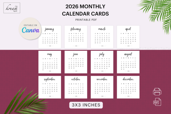 Download 3x3 Monthly Calendar Cards - Premium Resources