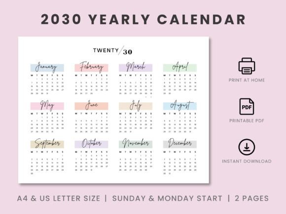 Download 2030 Landscape Yearly Calendar Template - Calendar Collection