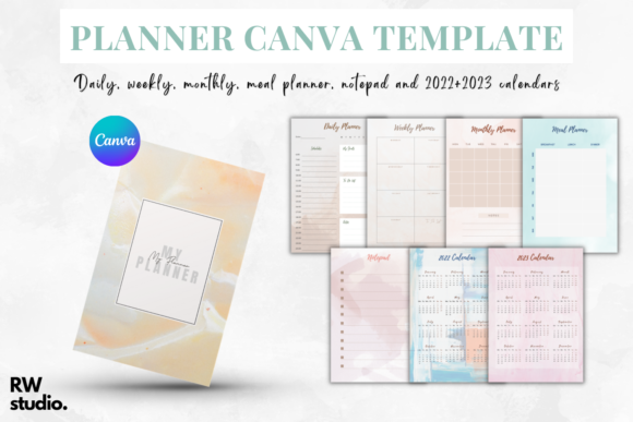 Download Planner Calendar Notepad Canva Template - Calendar Collection