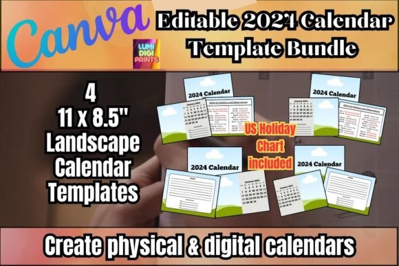 Download Canva Landscape Calendar Template Bundle - Calendar Collection