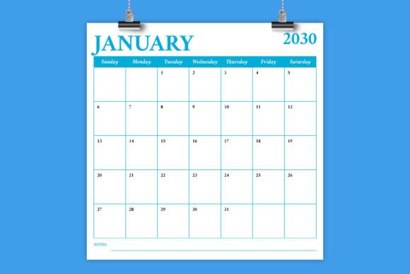 Download 2030 12x12 Inch COLOR Calendar Template - Calendar Collection