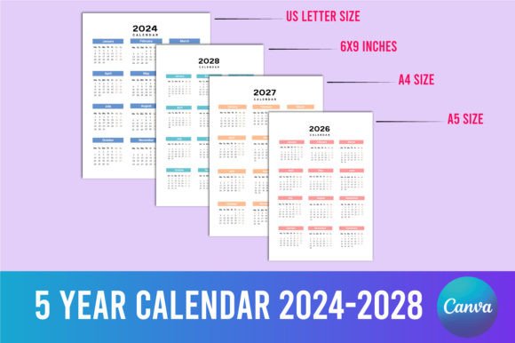 Download 5 Year Calendar 2024-2028 for Canva - Calendar Collection