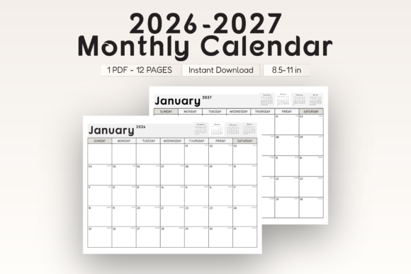 Download 2026-2027 Monthly Calendar Landscape - Premium Resources