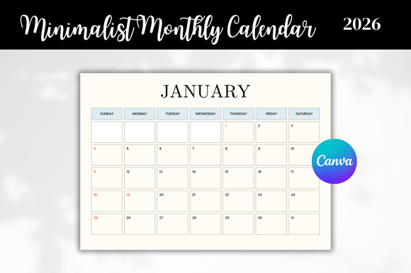 Download 2026 Minimalist Calendar Template - Calendar Collection